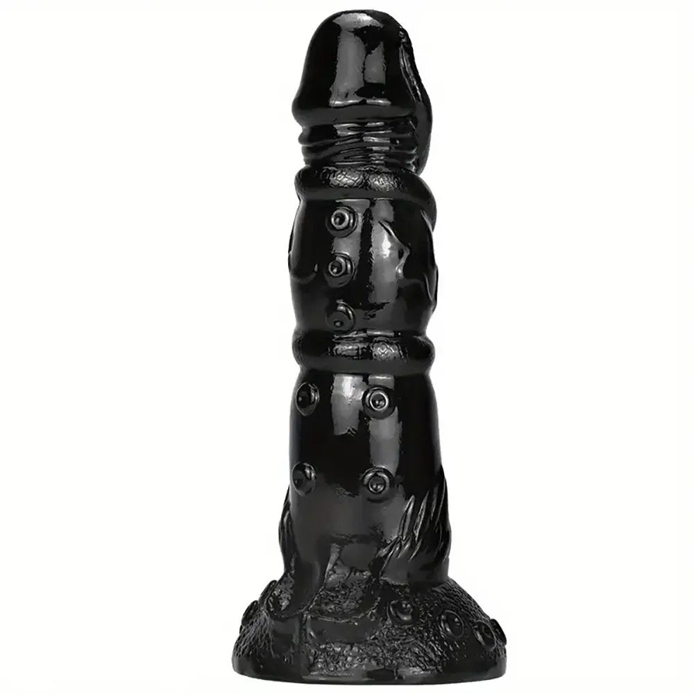 Ridged Fantasy Dildo With Nodules - Textured Black Fantasy Dildo