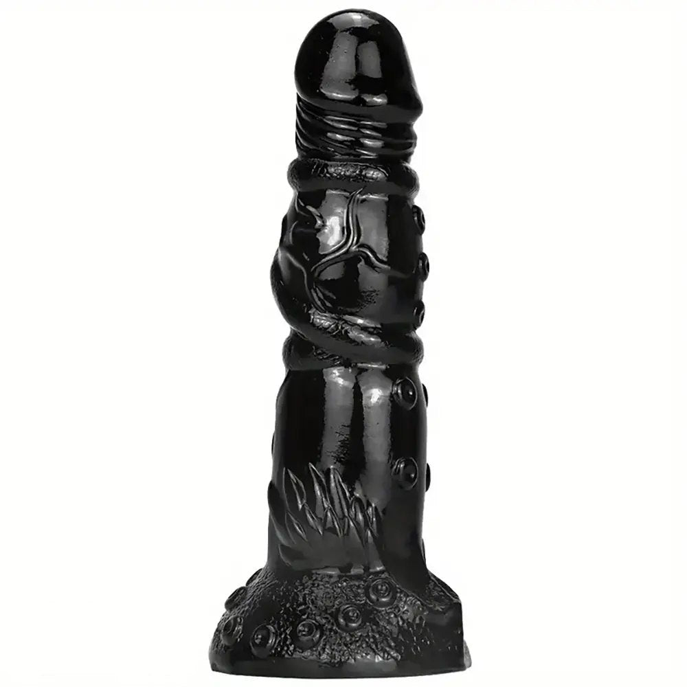 Ridged Fantasy Dildo With Nodules - Textured Black Fantasy Dildo