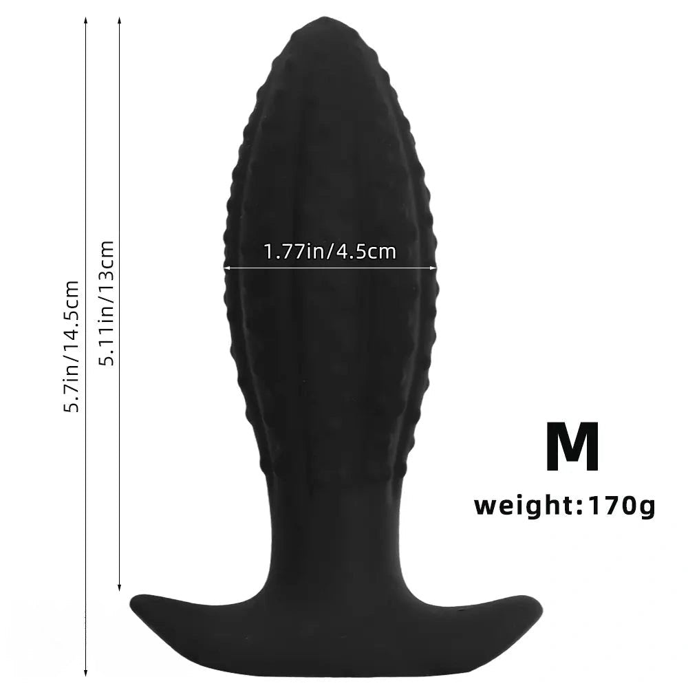Ridged Tapered Anal Plug - Ribbed Black Butt Plug