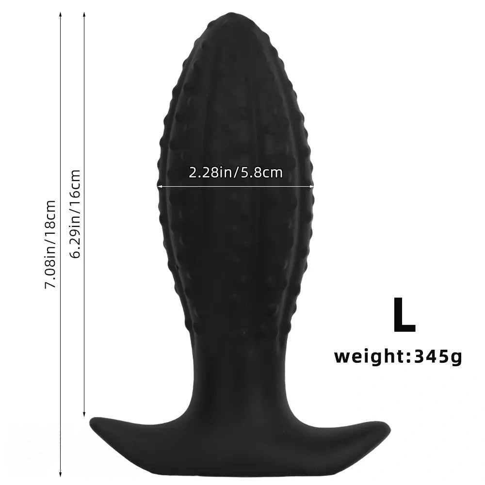 Ridged Tapered Anal Plug - Ribbed Black Butt Plug
