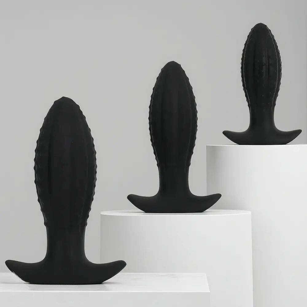 Ridged Tapered Anal Plug - Ribbed Black Butt Plug