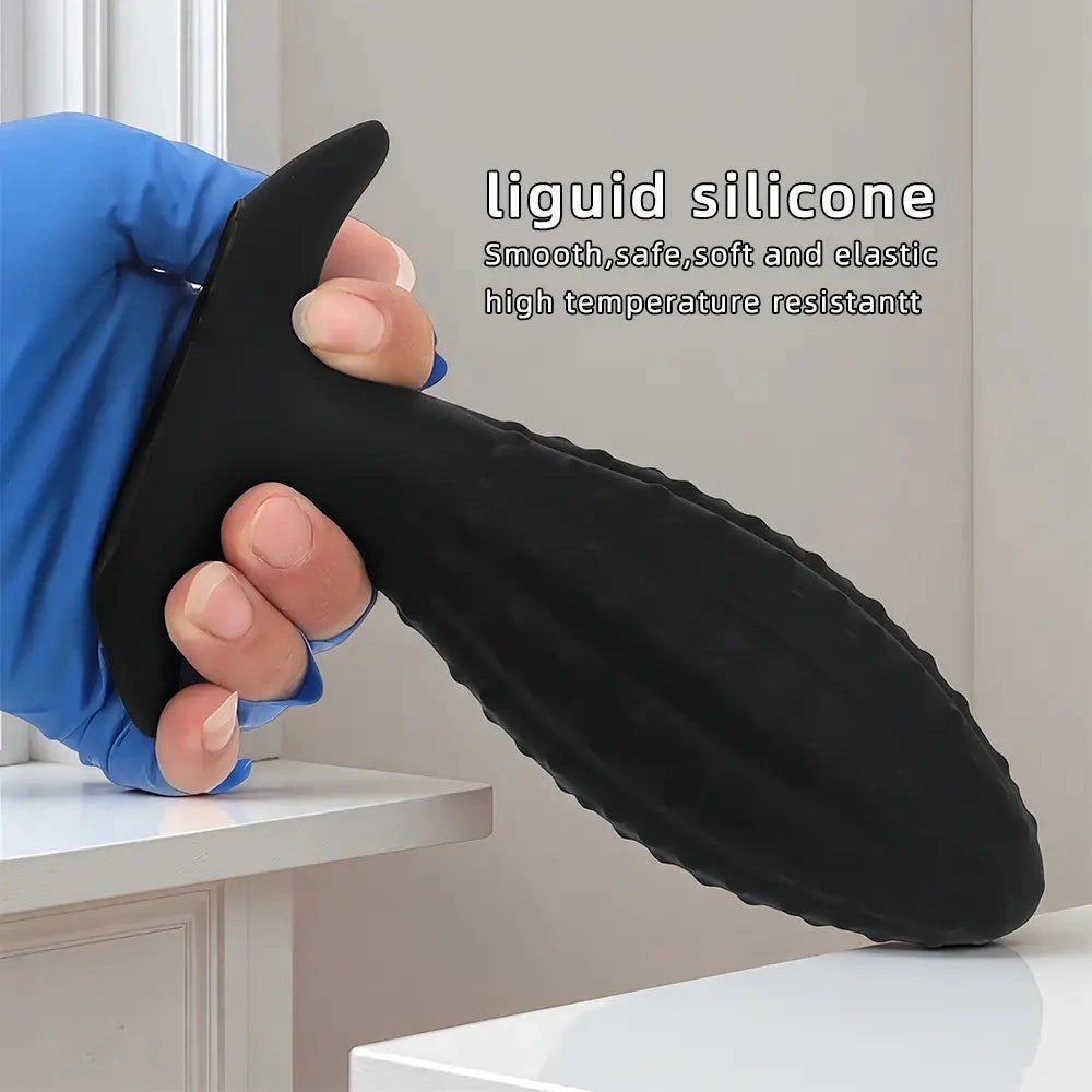 Ridged Tapered Anal Plug - Ribbed Black Butt Plug