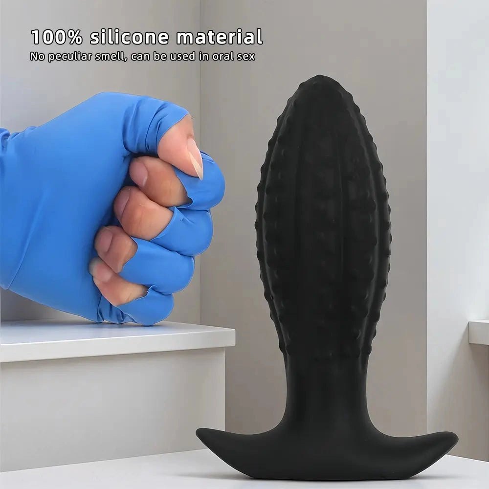 Ridged Tapered Anal Plug - Ribbed Black Butt Plug
