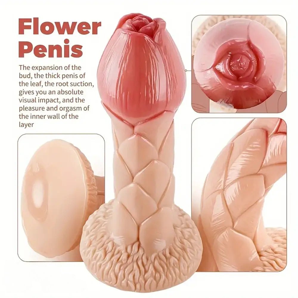 Rose Bud Fantasy Dildo - Textured Petal Shaft Fantasy Dildo