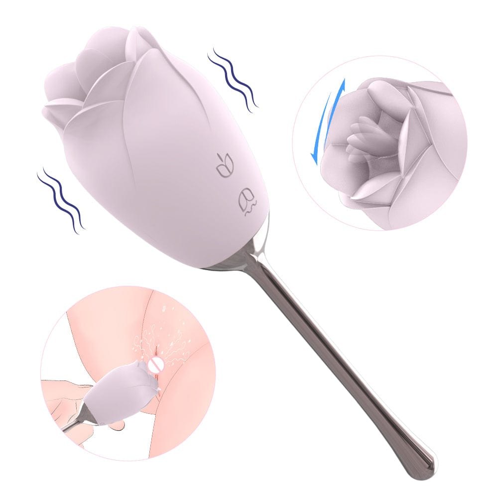 Rose Head Vibrator on Wand - Silicone Clit Vibrator
