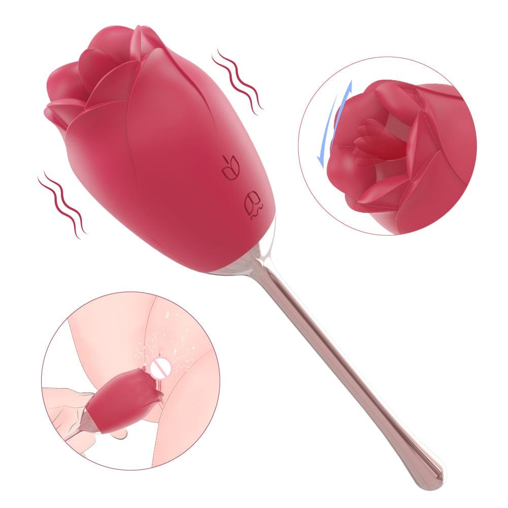 Rose Head Vibrator on Wand - Silicone Clit Vibrator