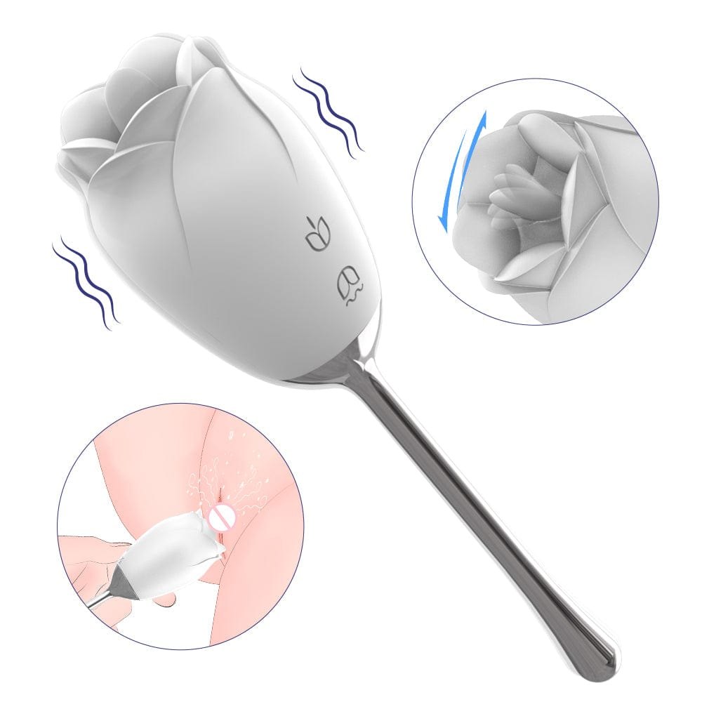 Rose Head Vibrator on Wand - Silicone Clit Vibrator