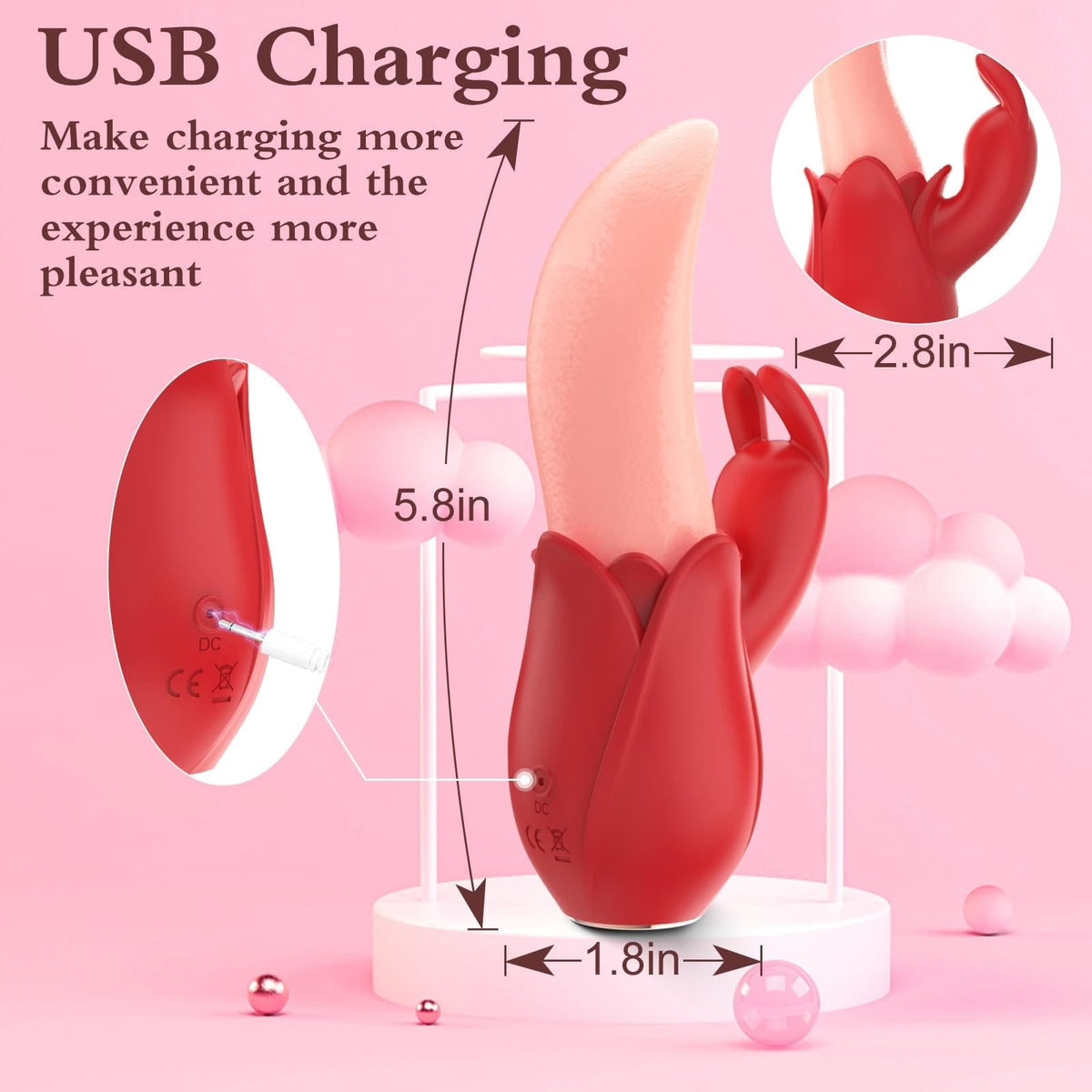 Rose Rabbit Ear Dual Vibrator - Rose Toy for G-Spot & Clit