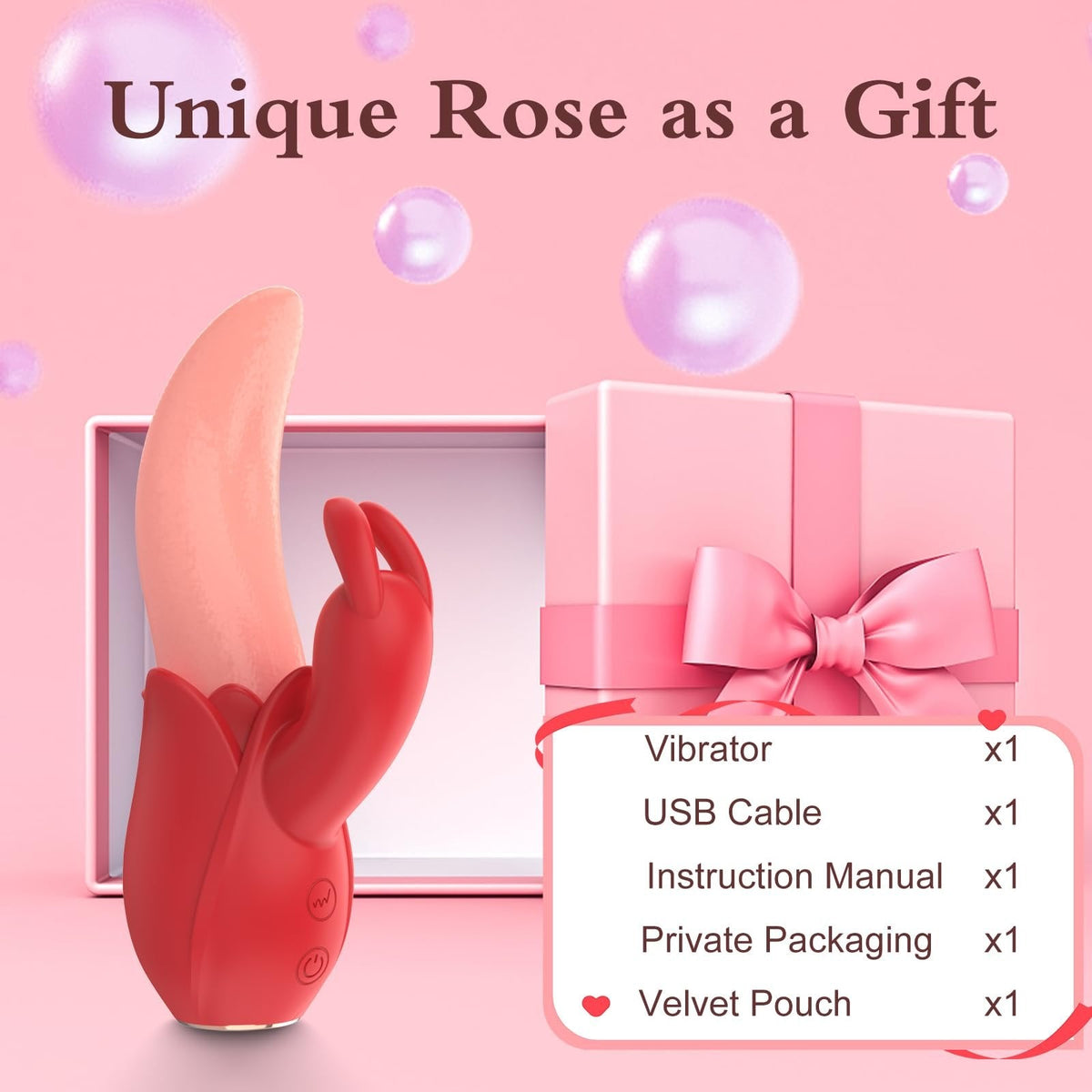 Rose Rabbit Ear Dual Vibrator - Rose Toy for G-Spot & Clit