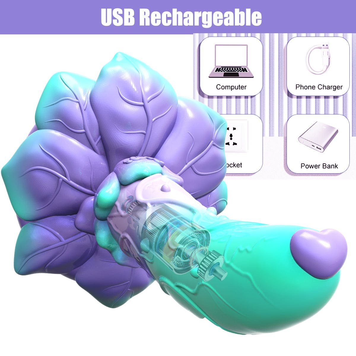 Rose Shaped Fantasy Dildo - Silicone Suction Cup Dildo