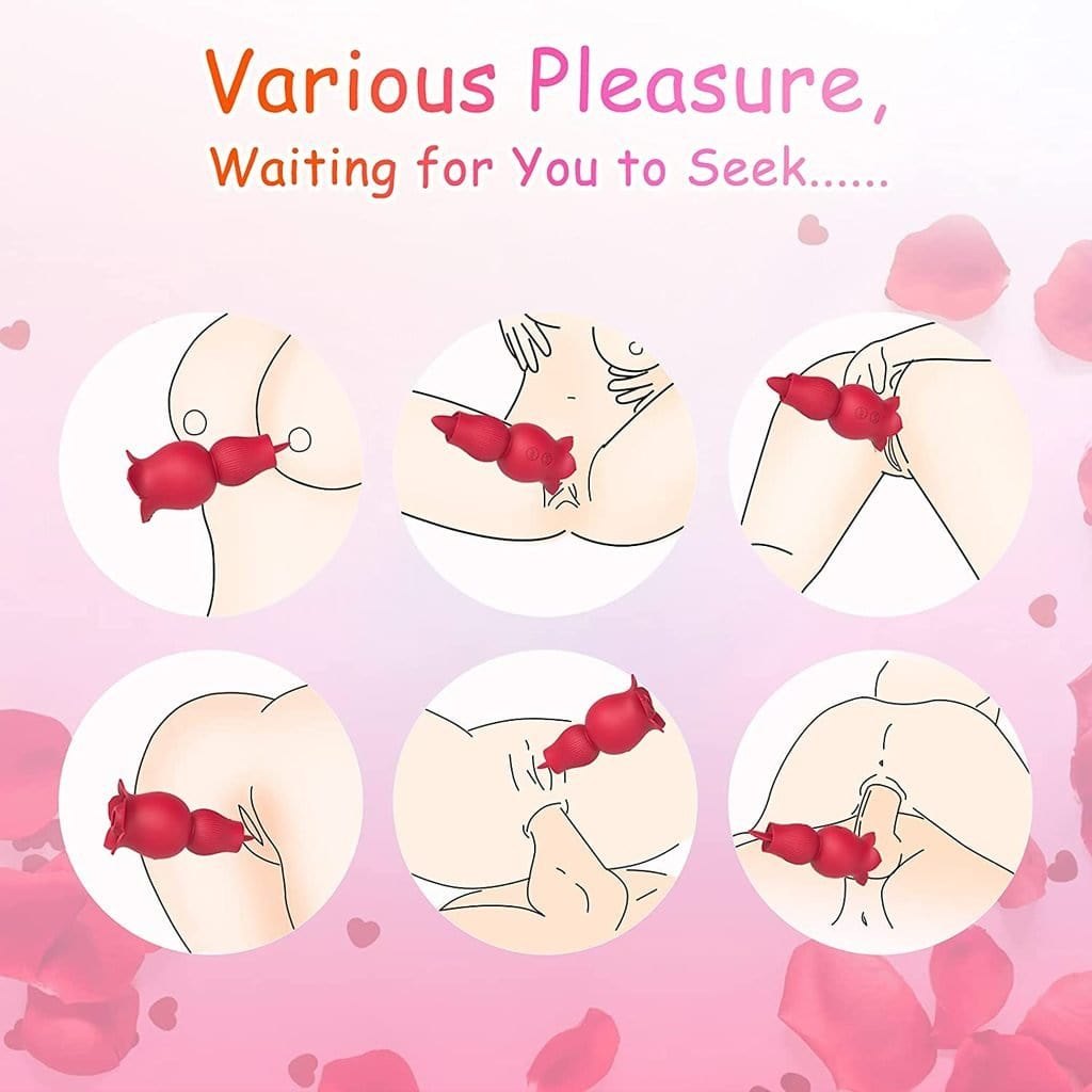 Rose Sucking & Tongue Vibrator - Clitoral Suction Vibrator