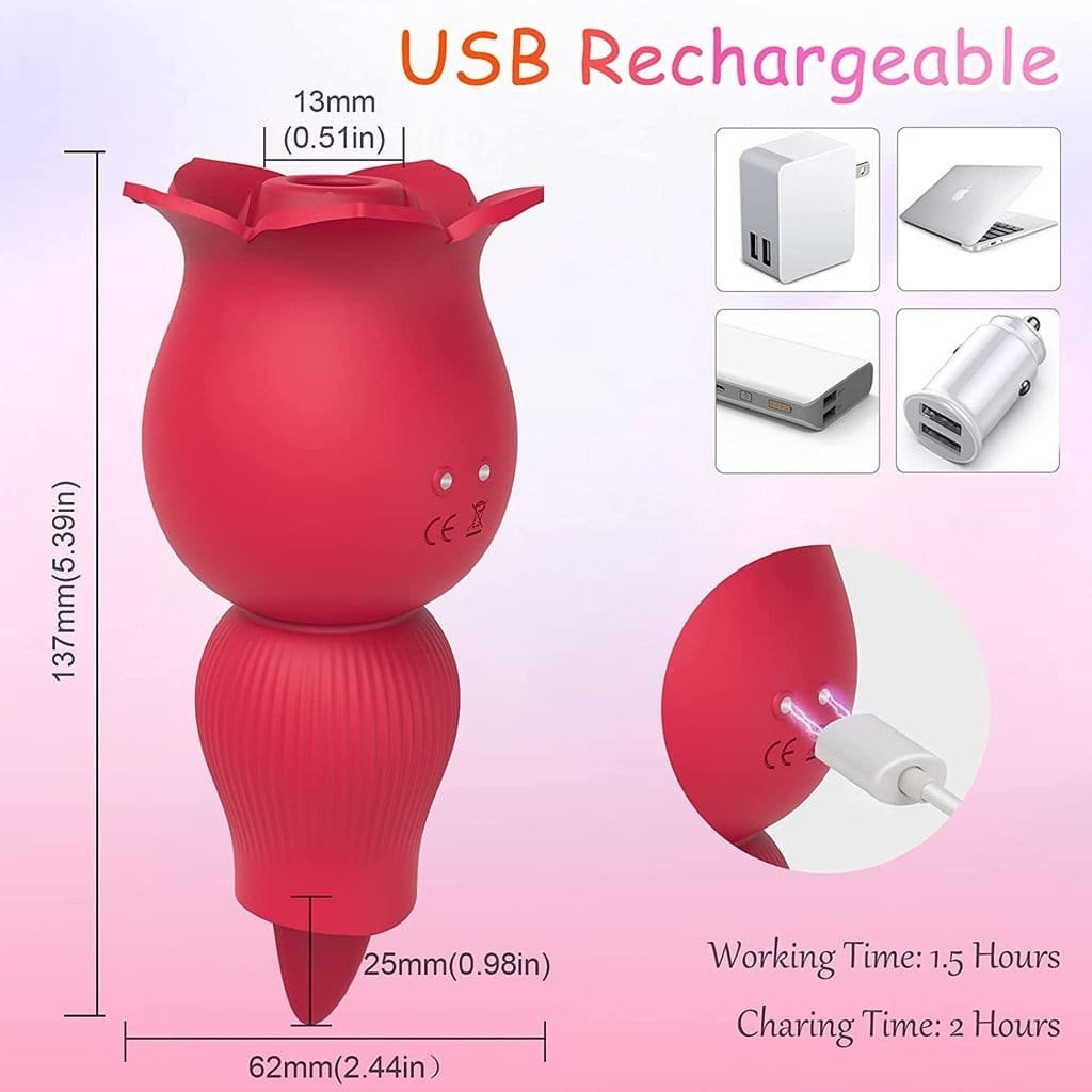 Rose Sucking & Tongue Vibrator - Clitoral Suction Vibrator