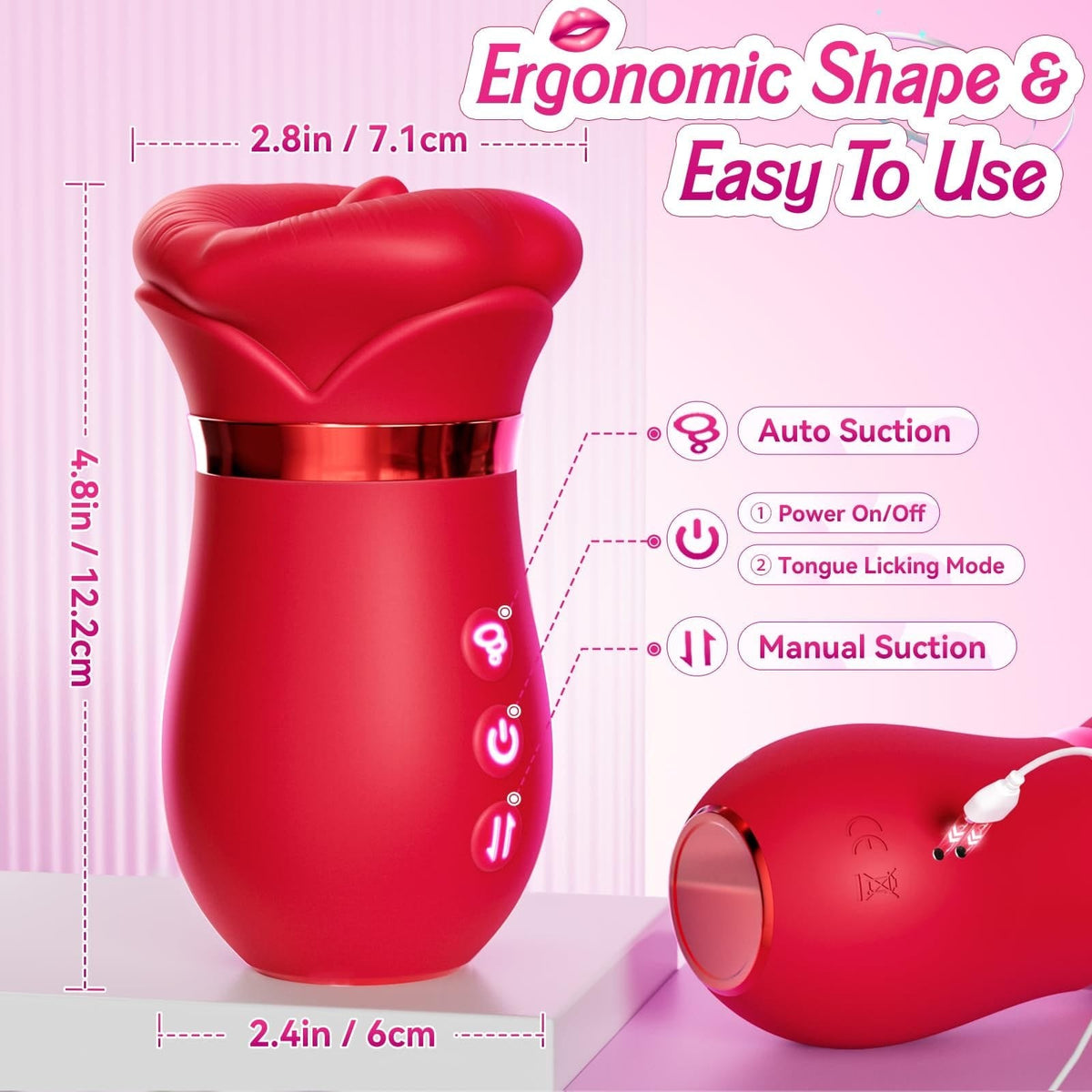 Rose Suction Tongue Vibrator - Clitoral Suction Toy with Tongue