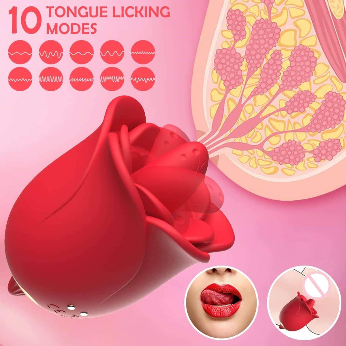 Rose Tongue Licking Clit Vibrator - Clit Sucking Toy