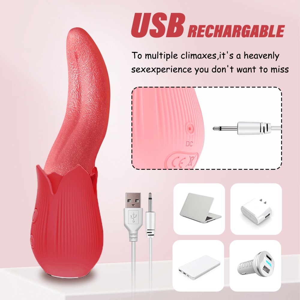 Rose Tongue Licking Clit Vibrator - Clitoral Stimulator Toy