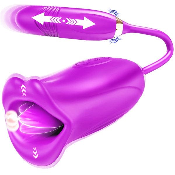 Rose Tongue & Thrusting Vibrator - Dual Motor Rose Toy