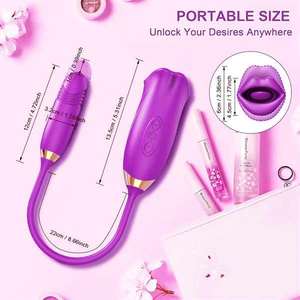 Rose Tongue & Thrusting Vibrator - Dual Motor Rose Toy