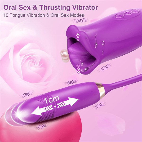 Rose Tongue & Thrusting Vibrator - Dual Motor Rose Toy