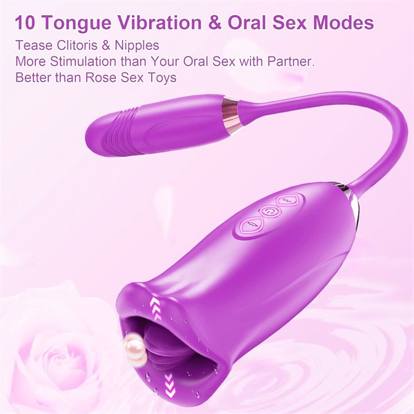 Rose Tongue & Thrusting Vibrator - Dual Motor Rose Toy