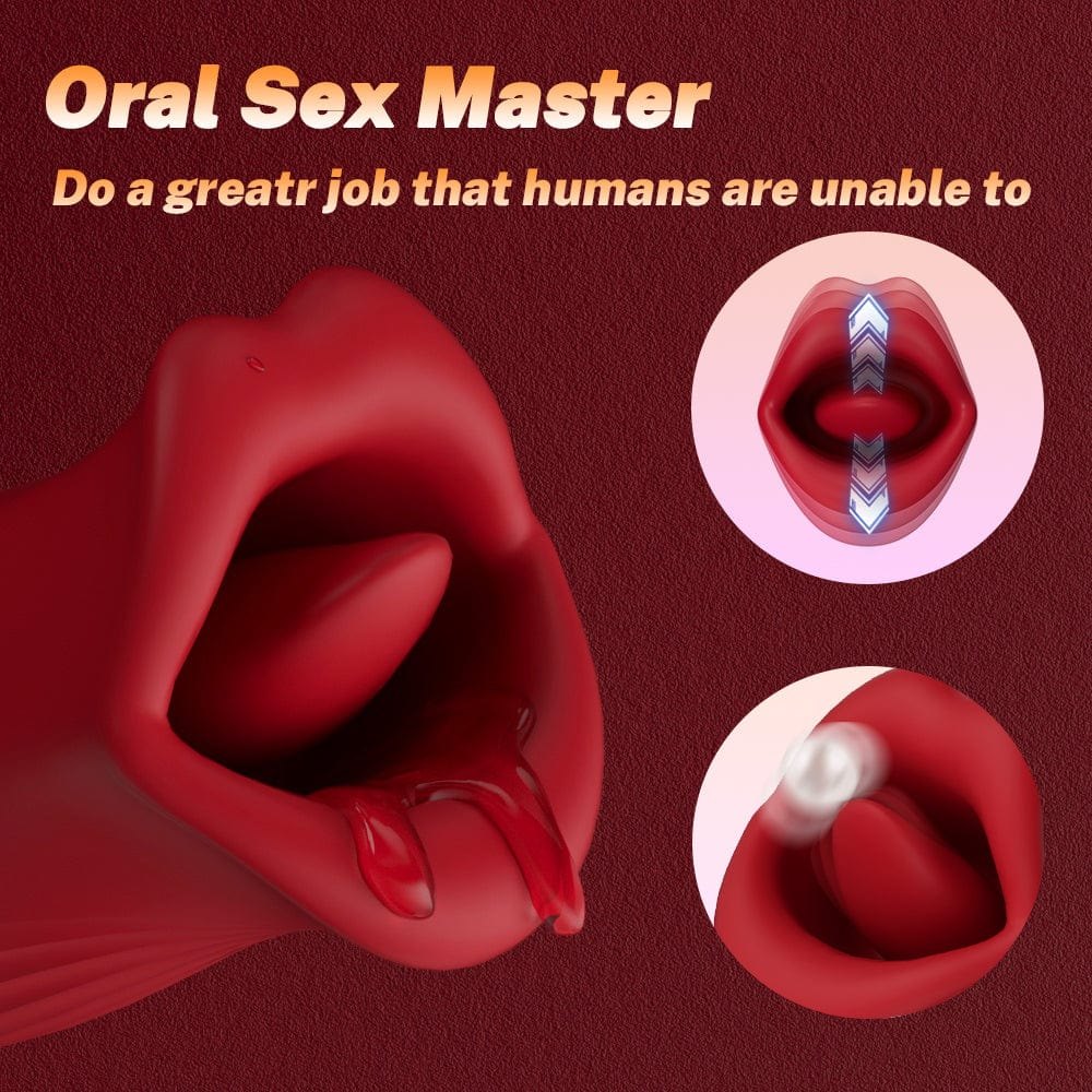 Rose Tongue & Thrusting Vibrator - Dual Motor Rose Toy
