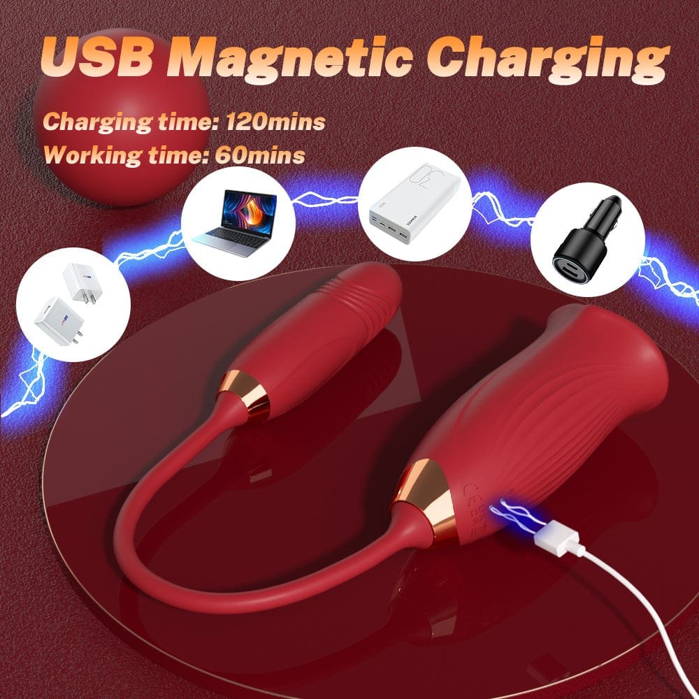 Rose Tongue & Thrusting Vibrator - Dual Motor Rose Toy