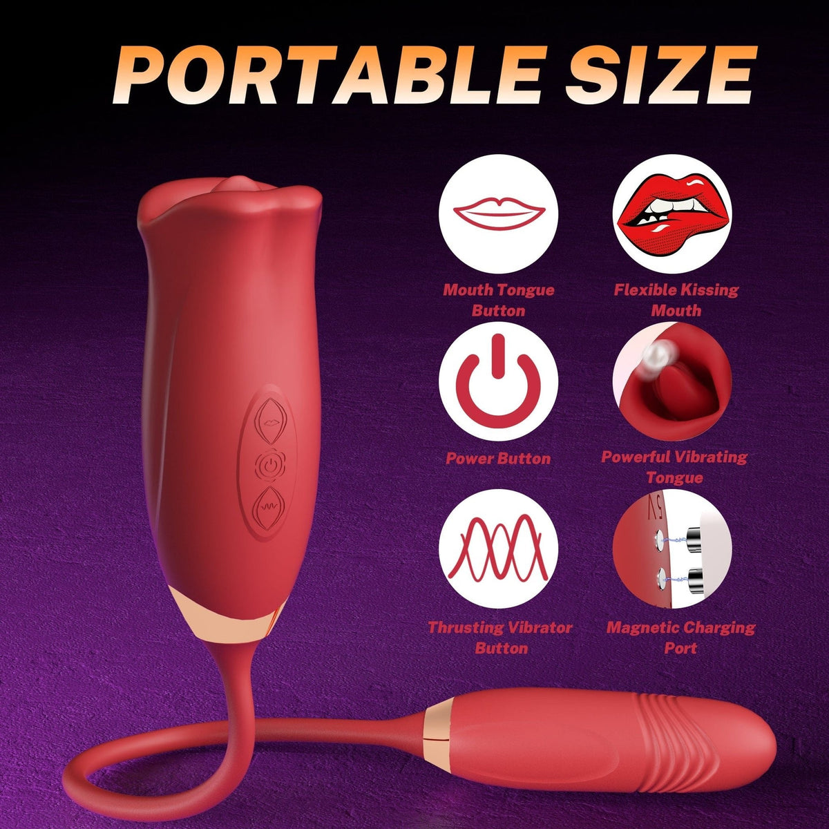 Rose Tongue & Thrusting Vibrator - Dual Motor Rose Toy