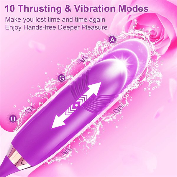 Rose Tongue & Thrusting Vibrator - Dual Motor Rose Toy