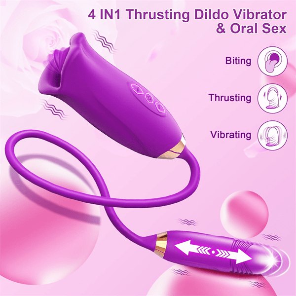 Rose Tongue & Thrusting Vibrator - Dual Motor Rose Toy