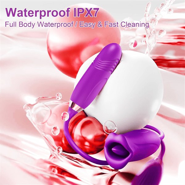 Rose Tongue & Thrusting Vibrator - Dual Motor Rose Toy