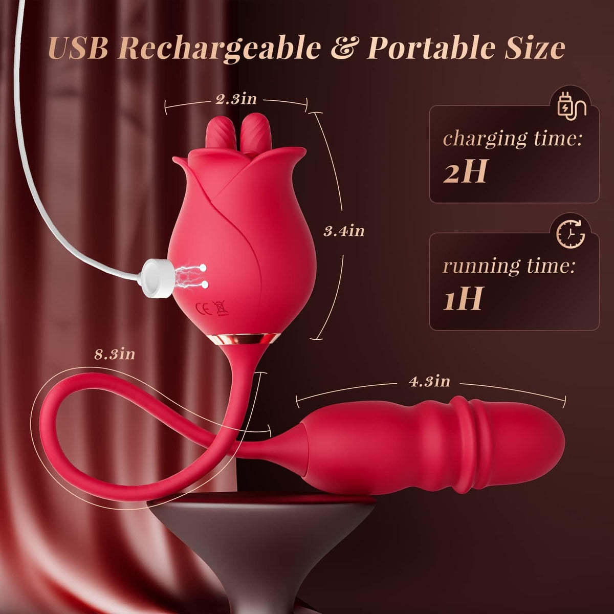 Rose Toy with Thrusting Vibrator - Dual Tongue Clit Sucker