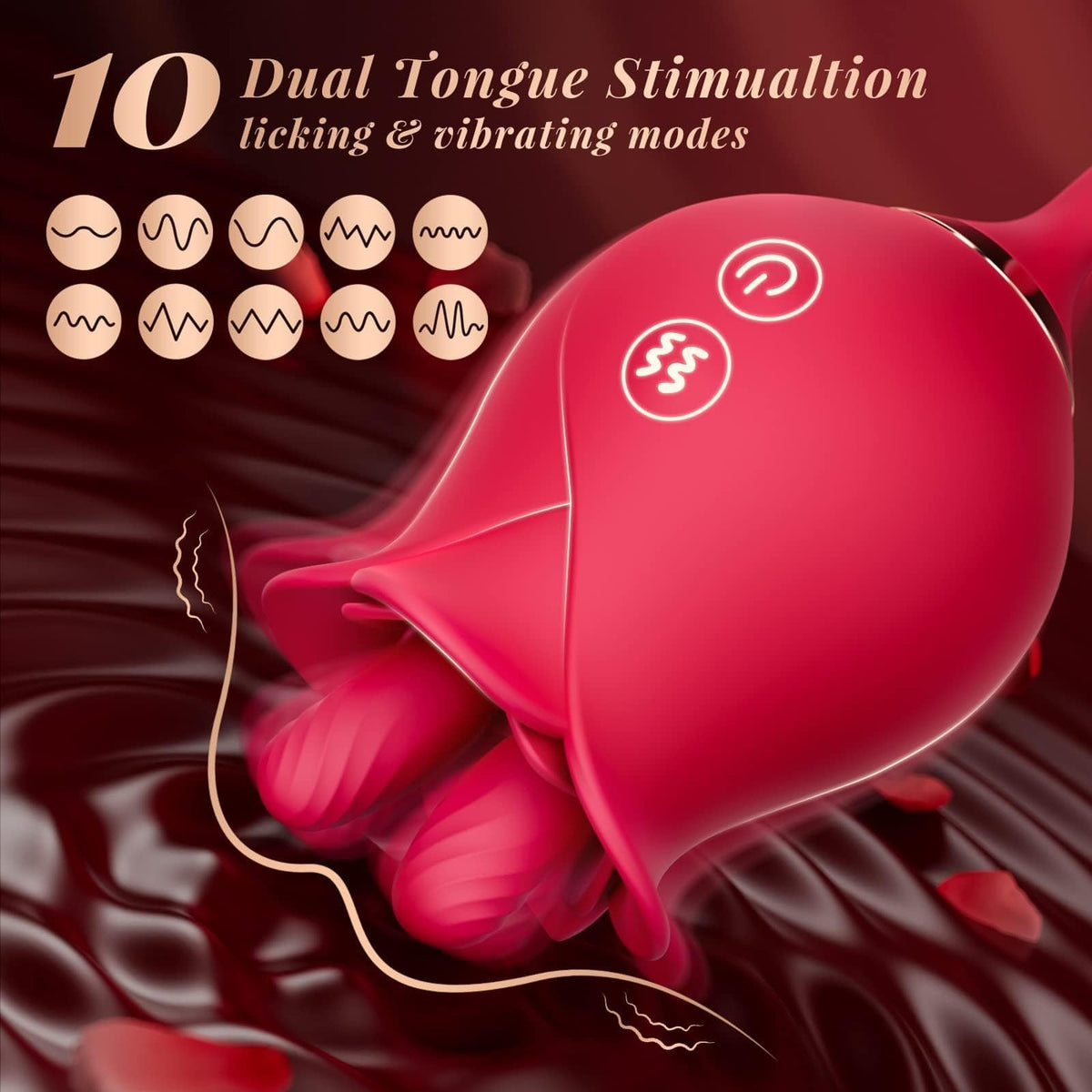Rose Toy with Thrusting Vibrator - Dual Tongue Clit Sucker