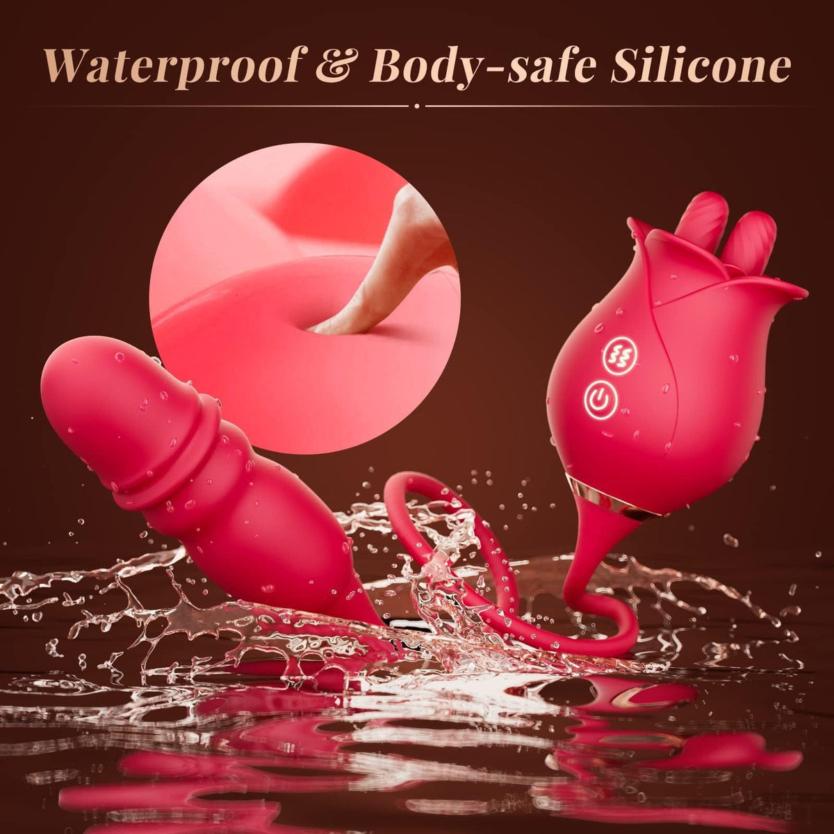 Rose Toy with Thrusting Vibrator - Dual Tongue Clit Sucker
