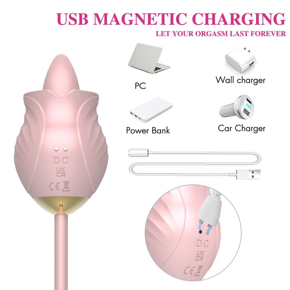 Rose Toy with Tongue Licking Wand - G-Spot Vibrator