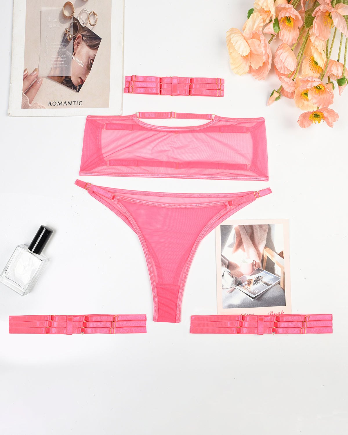 Sheer Mesh Bandeau Garter Set - Garter Lingerie Set