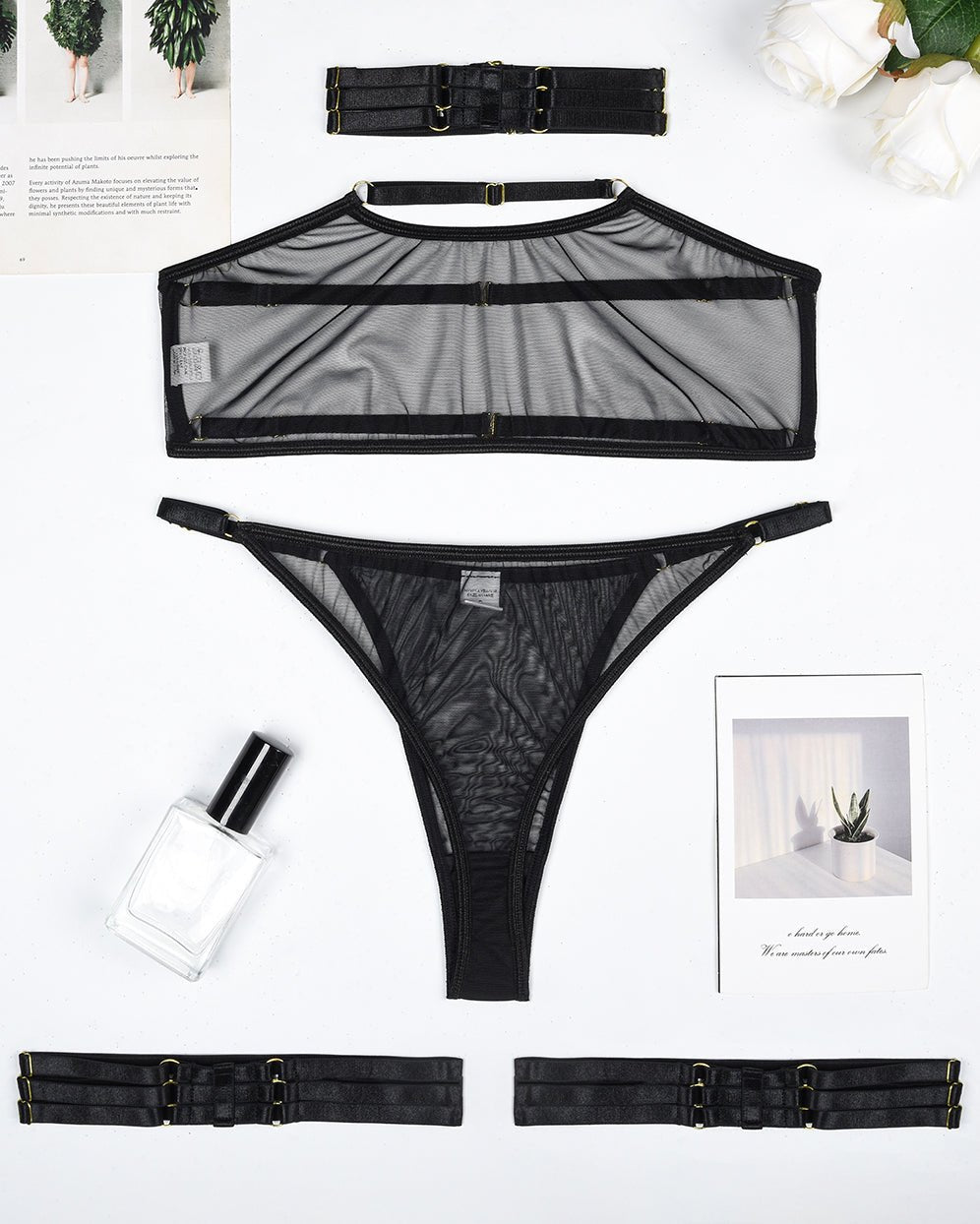 Sheer Mesh Bandeau Garter Set - Garter Lingerie Set