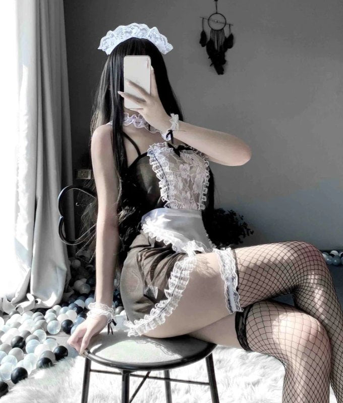 Ruffle Lace Maid Costume with Socks - Sexy Maid Outfit