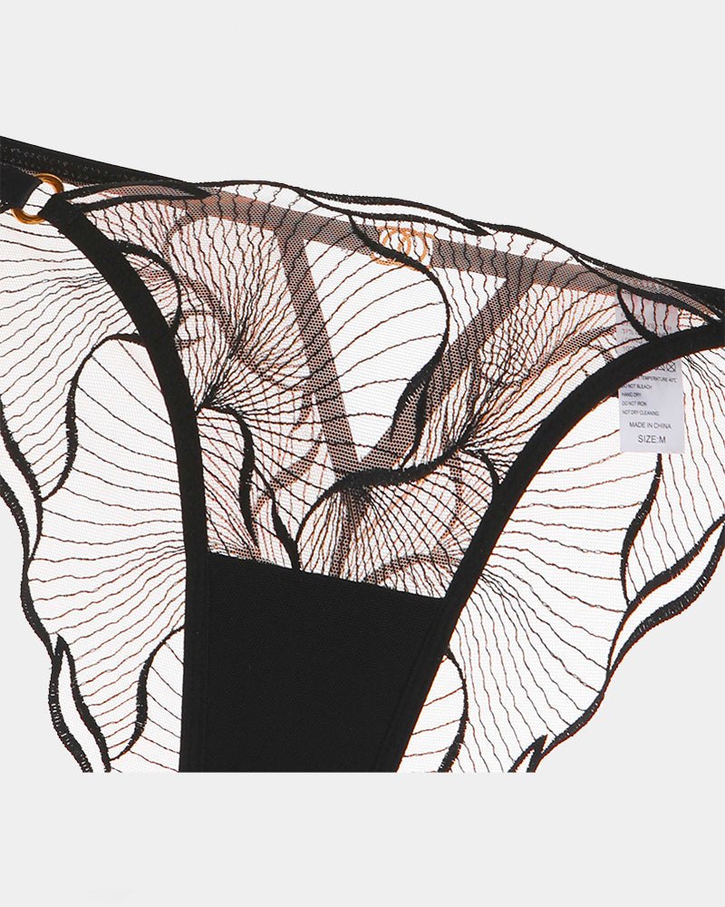 Ruffle Strap Embroidered Bra Set - Lingerie Set for Women