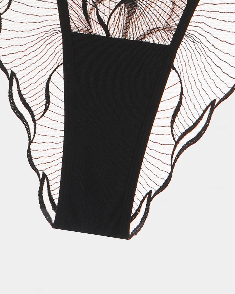 Ruffle Strap Embroidered Bra Set - Lingerie Set for Women