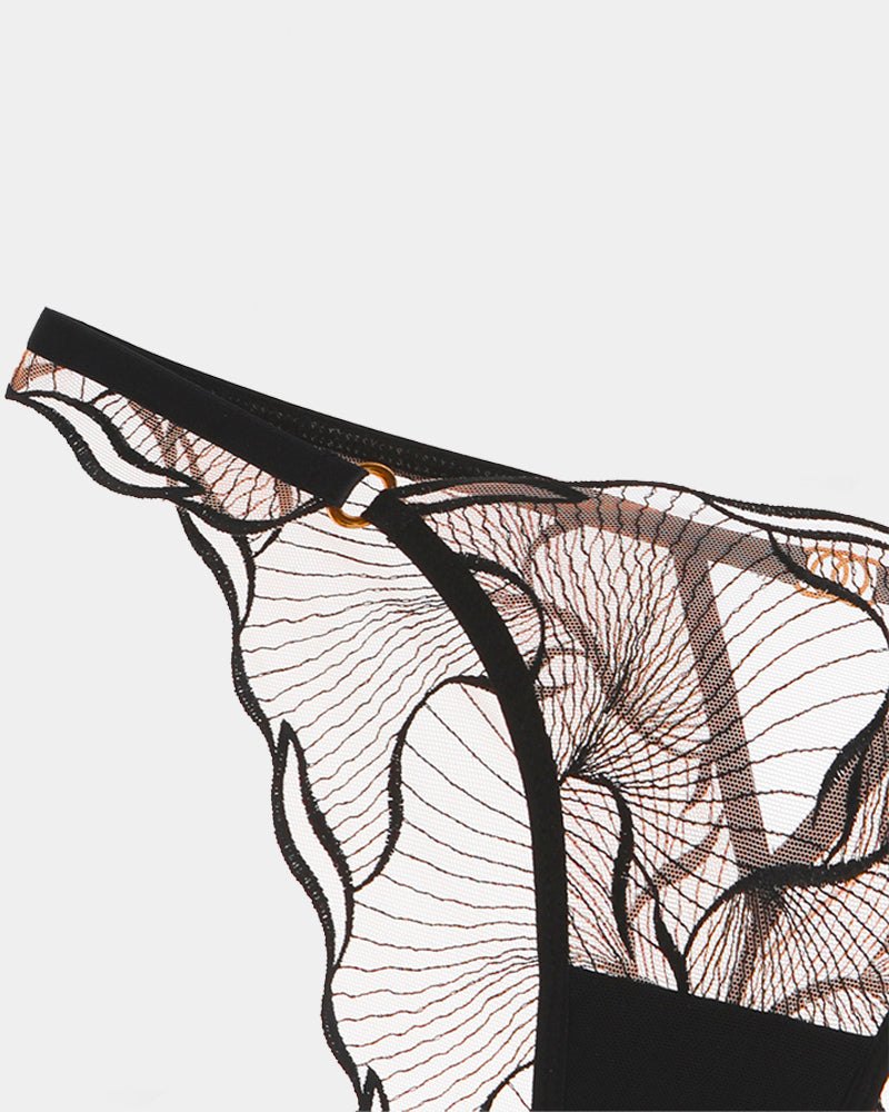 Ruffle Strap Embroidered Bra Set - Lingerie Set for Women