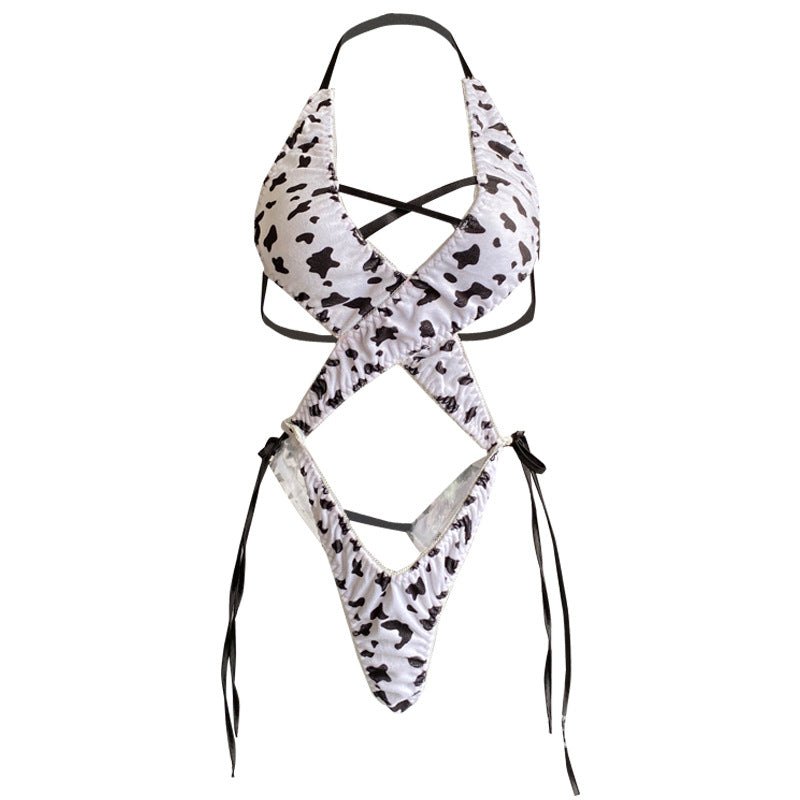 Ruffled Cutout Print Bodysuit - Lingerie Bodysuit for Women