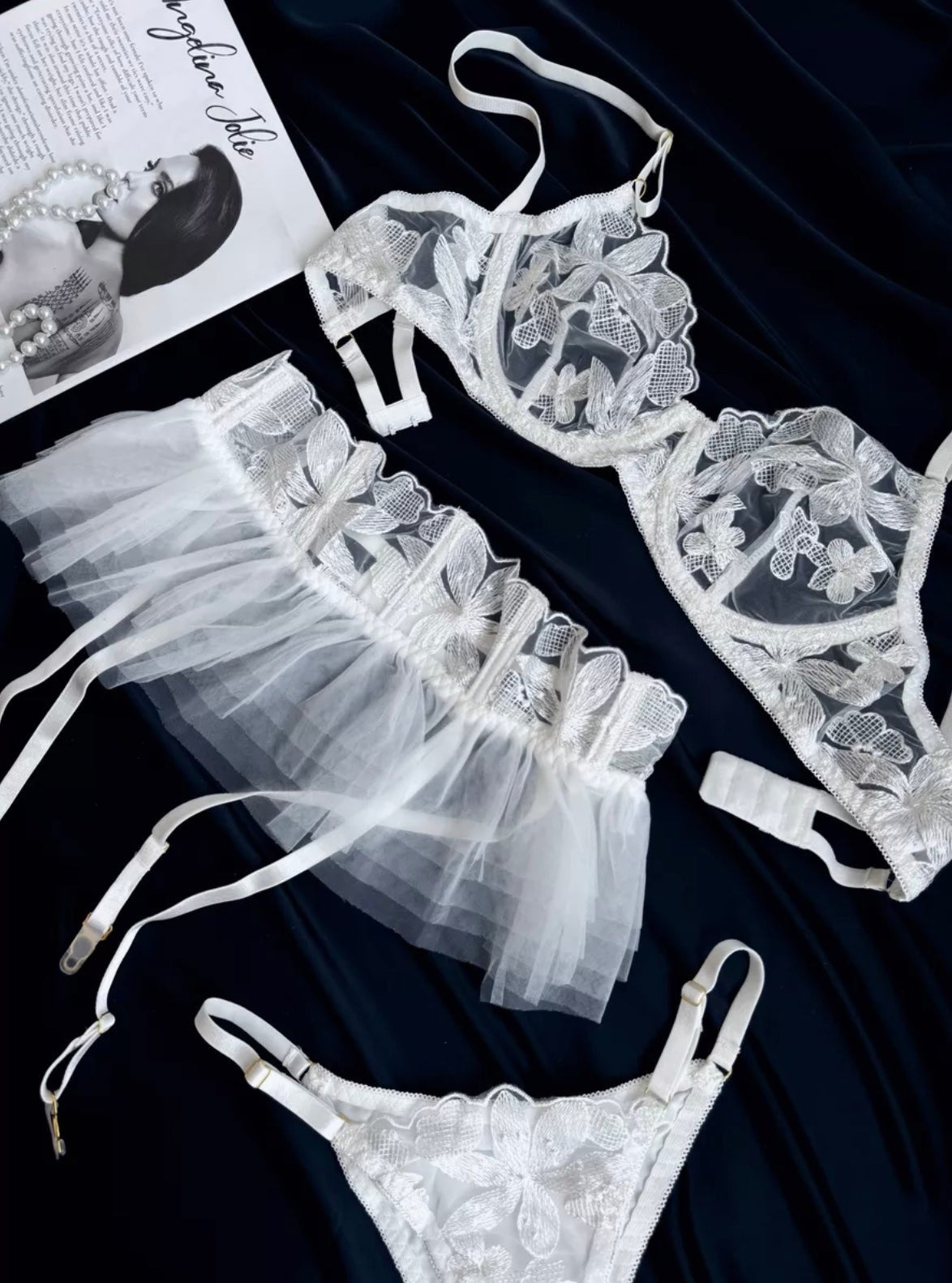 Ruffled Lace Bridal Garter Set - Garter Lingerie Set
