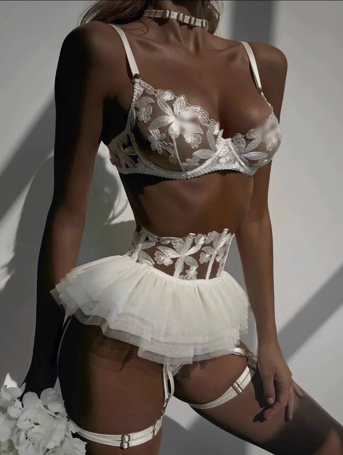 Ruffled Lace Bridal Garter Set - Garter Lingerie Set
