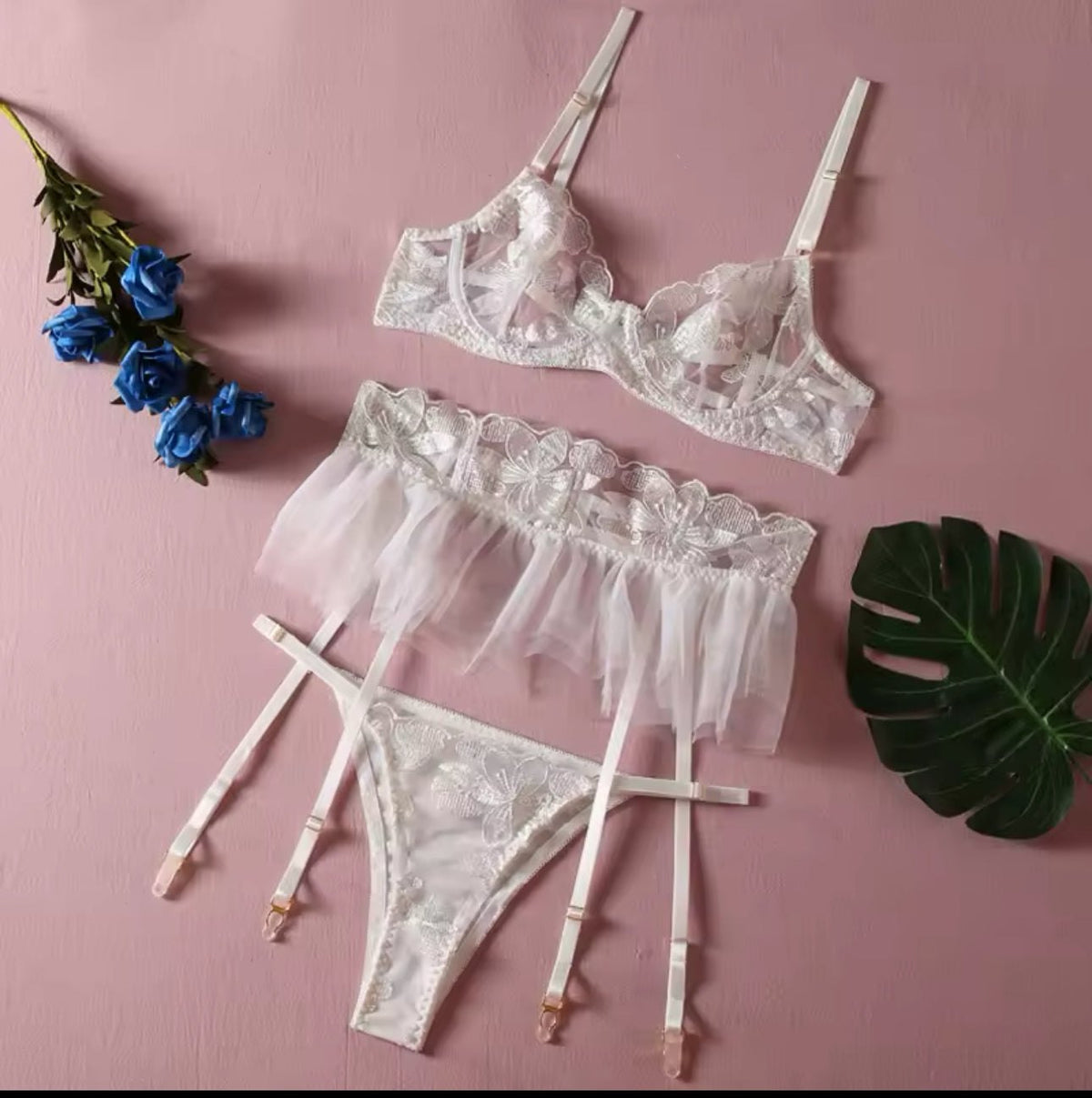 Ruffled Lace Bridal Garter Set - Garter Lingerie Set