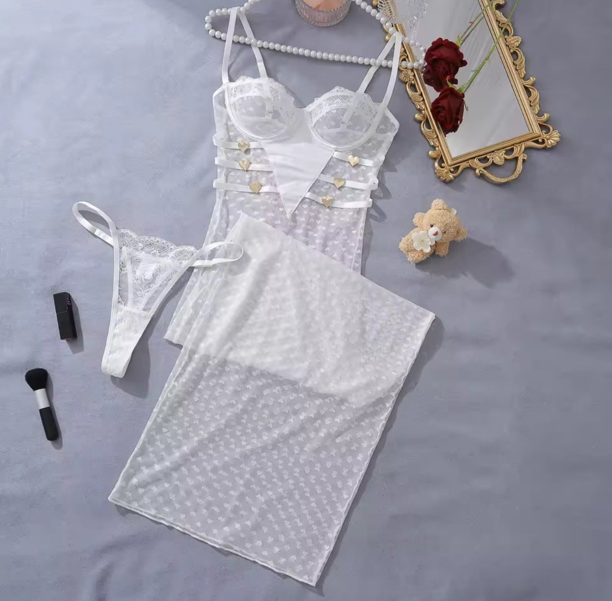 Ruffled Lace Mesh Chemise - Sexy Slip Nightgown