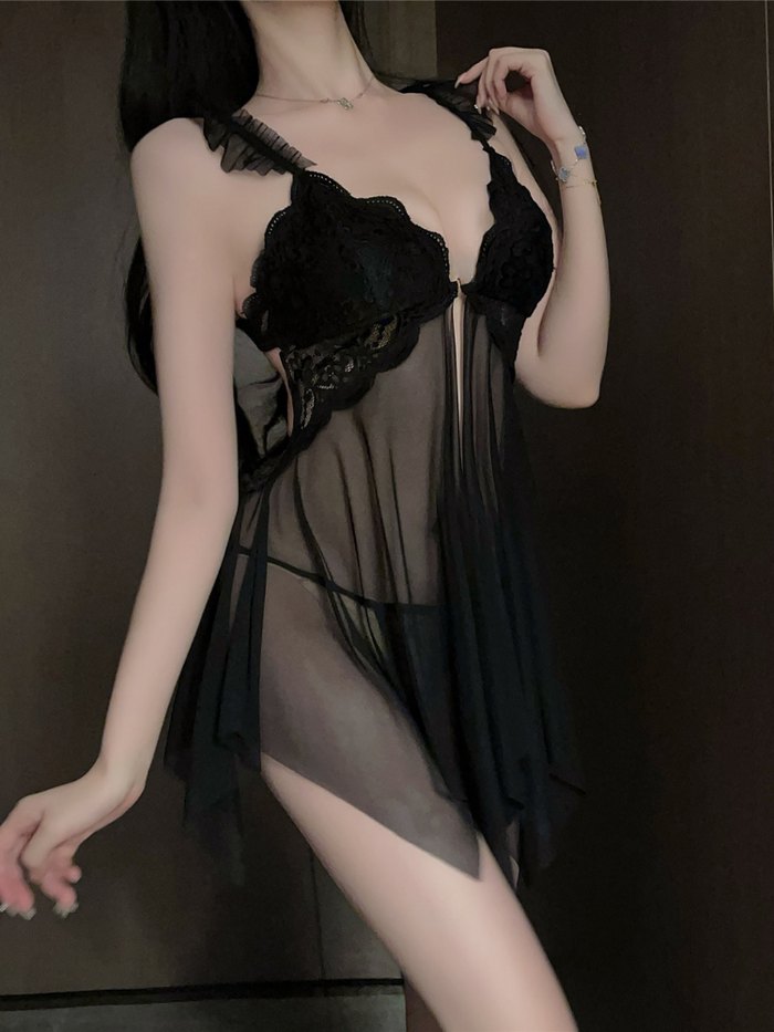 Ruffled Lace Suspender Babydoll - Sexy Babydoll Lingerie