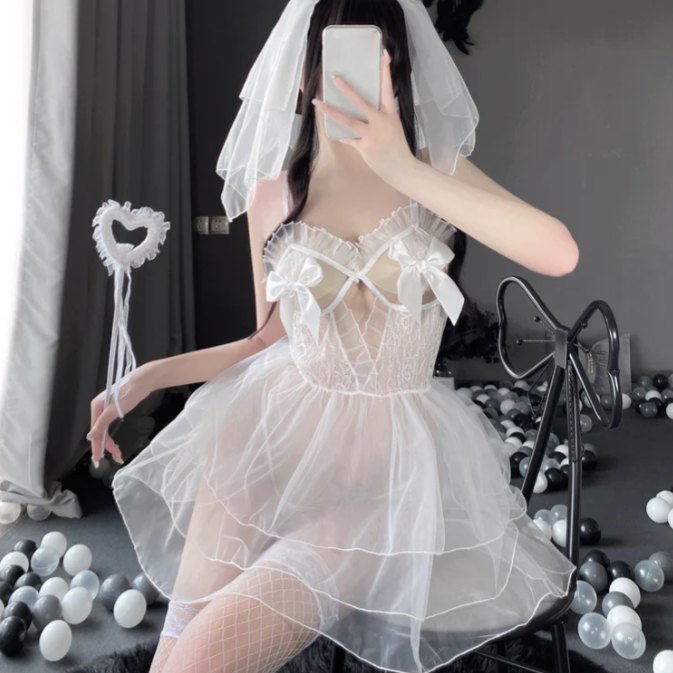 Ruffled Open Cup Lace Babydoll - Sexy Babydoll Lingerie