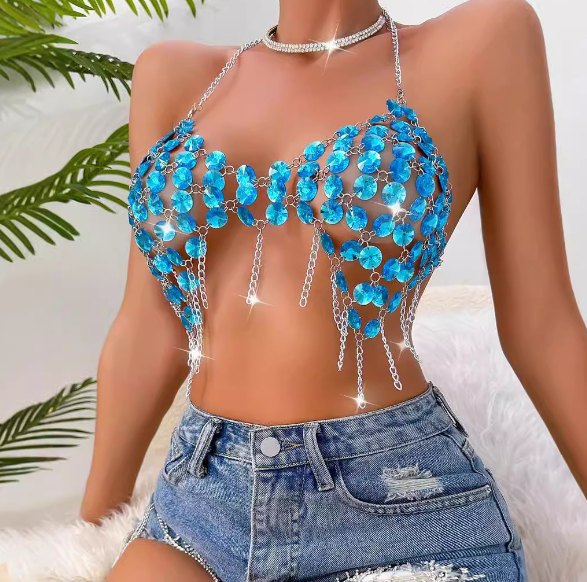 Sapphire Chain Halter Bralette - Bra and Panty Set