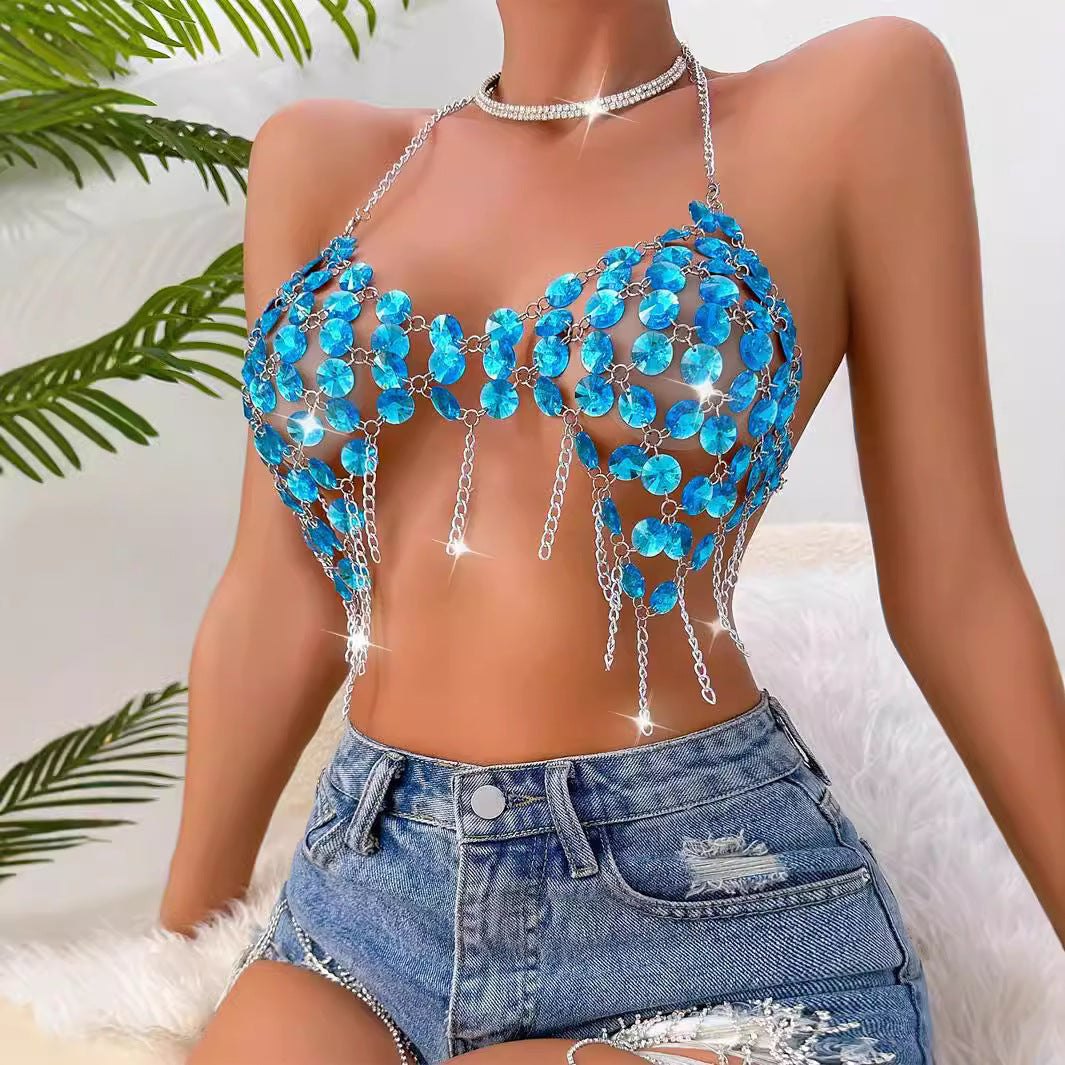 Sapphire Chain Halter Bralette - Bra and Panty Set