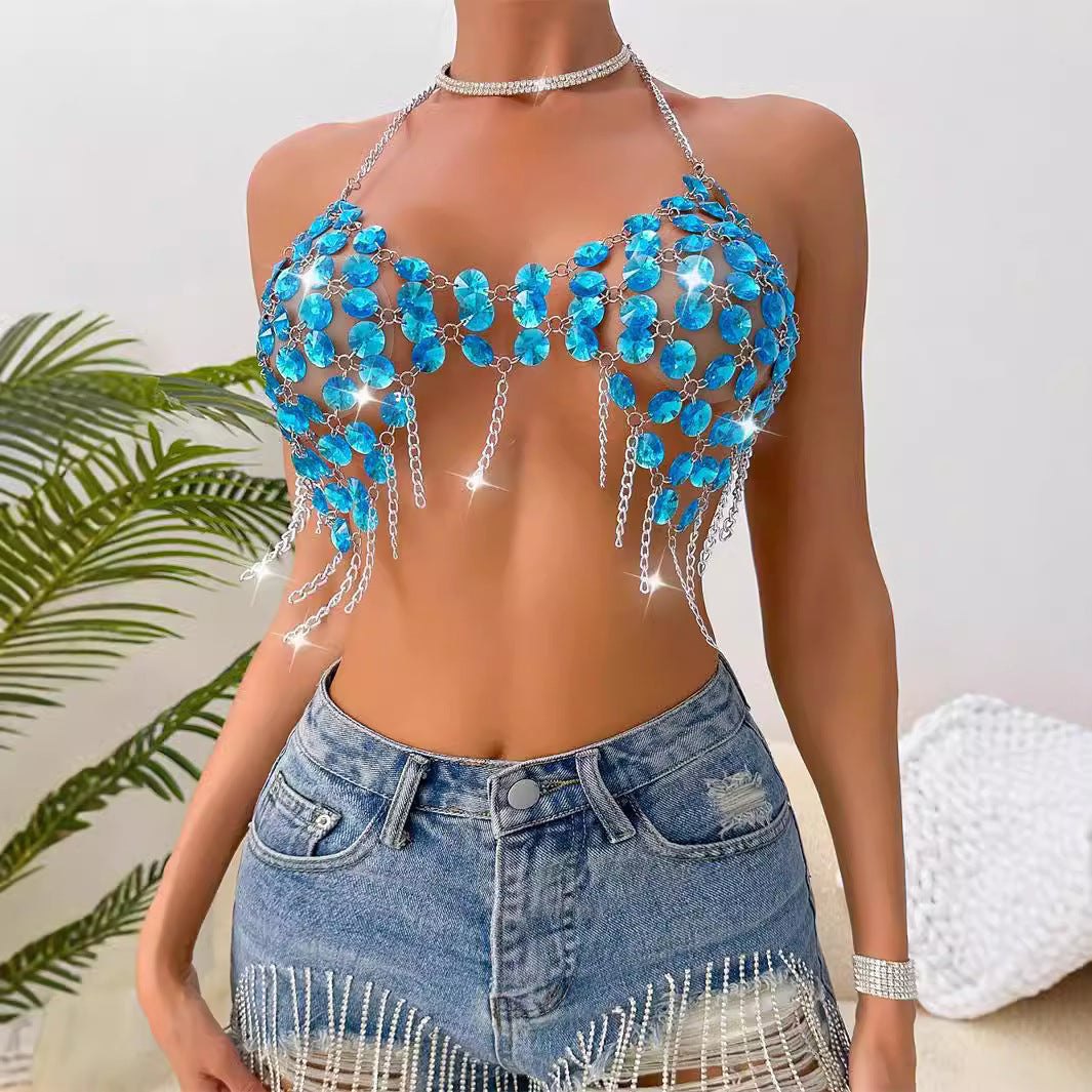 Sapphire Chain Halter Bralette - Bra and Panty Set