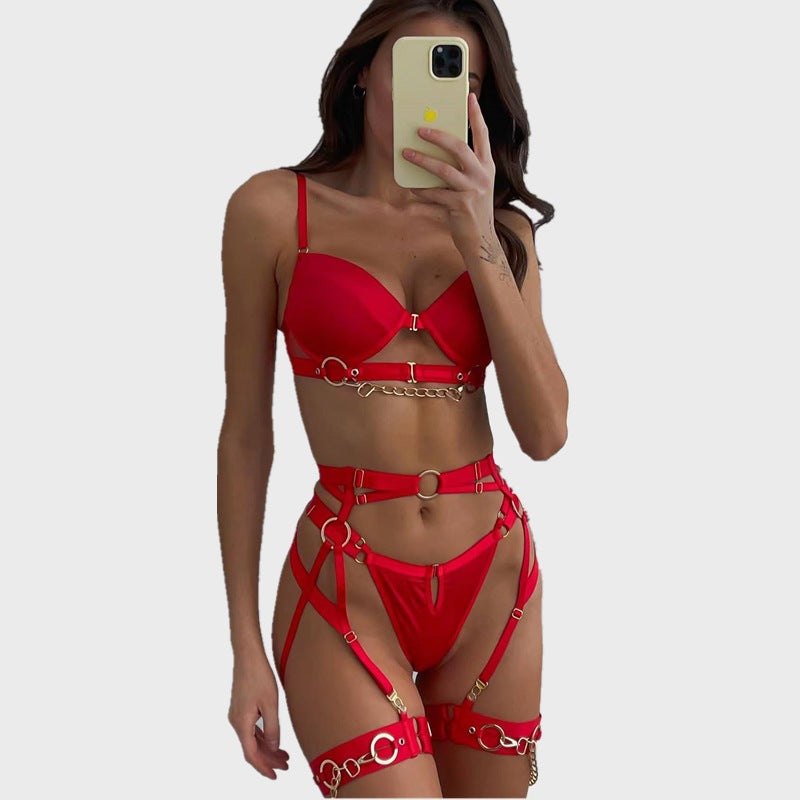 Satin Harness Underwire Garter Set - Garter Lingerie Set